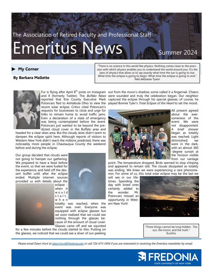 Summer 2024 issue of the Emeritus Newsletter